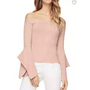 BCBGMAXAZRIA Blush Pink Stevie Off-The-Shoulder Ribbed Lightweight Sweater Small
